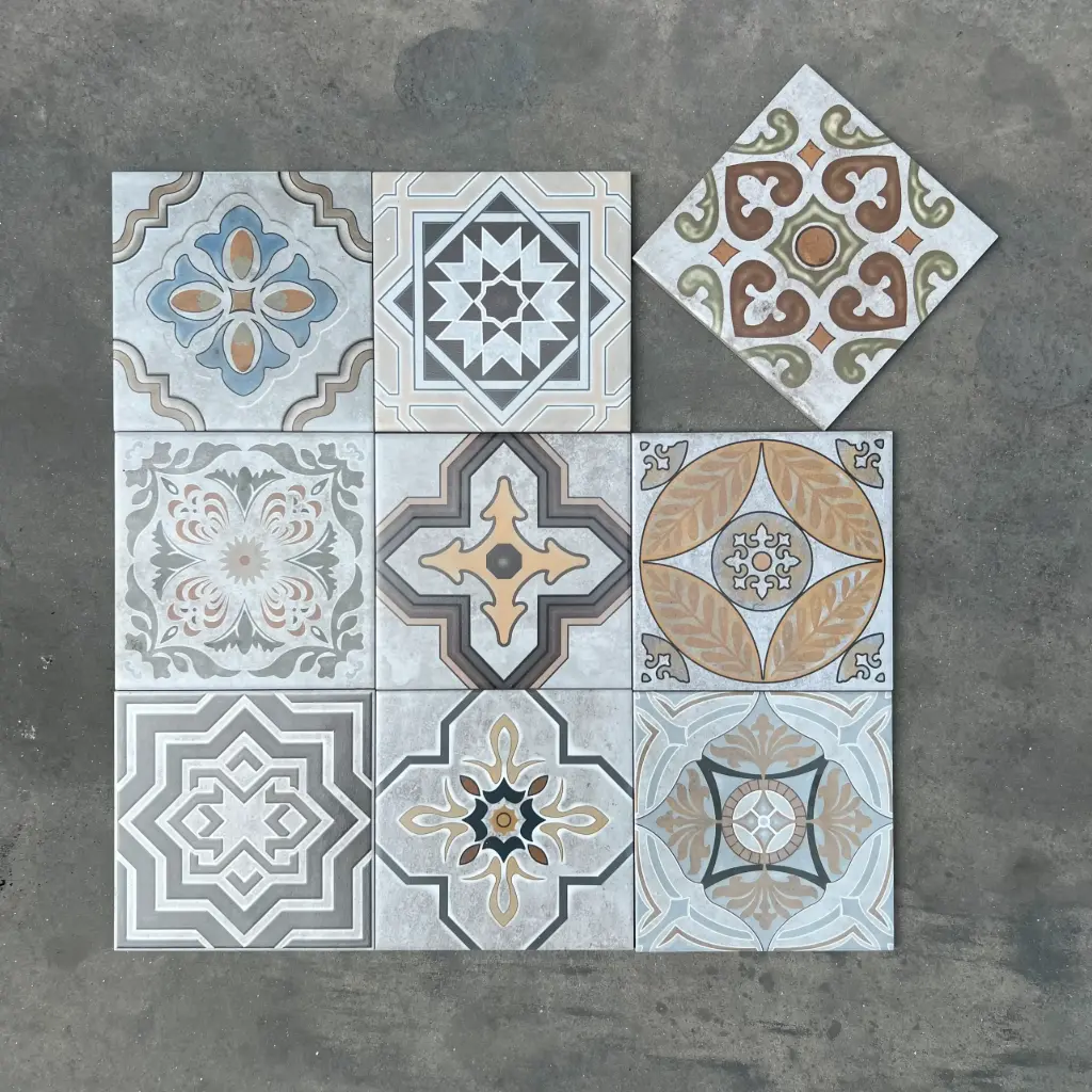 [DSC-DC36] Gạch bông TQ, KT 200x200 mm, Xương Porcelain Mix màu mặt mờ mã DC36 (1,2m=30v)
