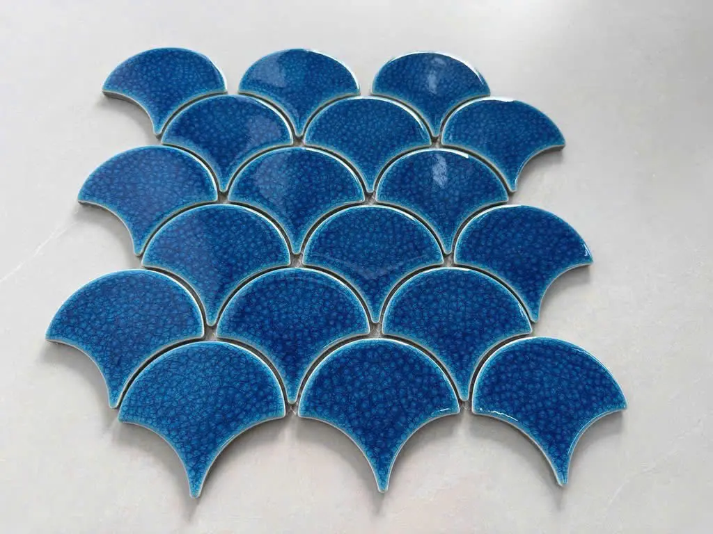 [DSC-MHF66] Gạch Mosaic vảy cá men rạn xanh dương đậm MHF66