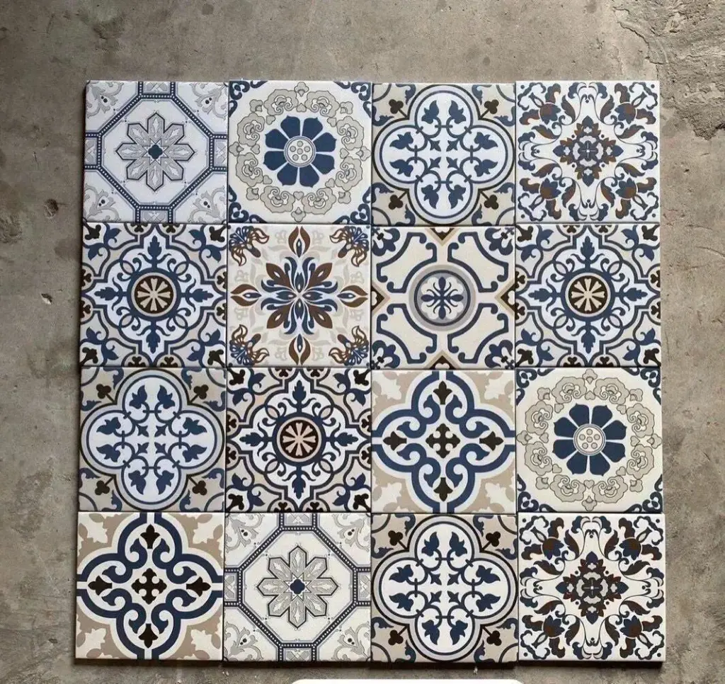 Gạch bông TQ, KT 200x200 mm, Xương Porcelain Mix màu mặt mờ mã DC20109 (1h/1m/25v)20109