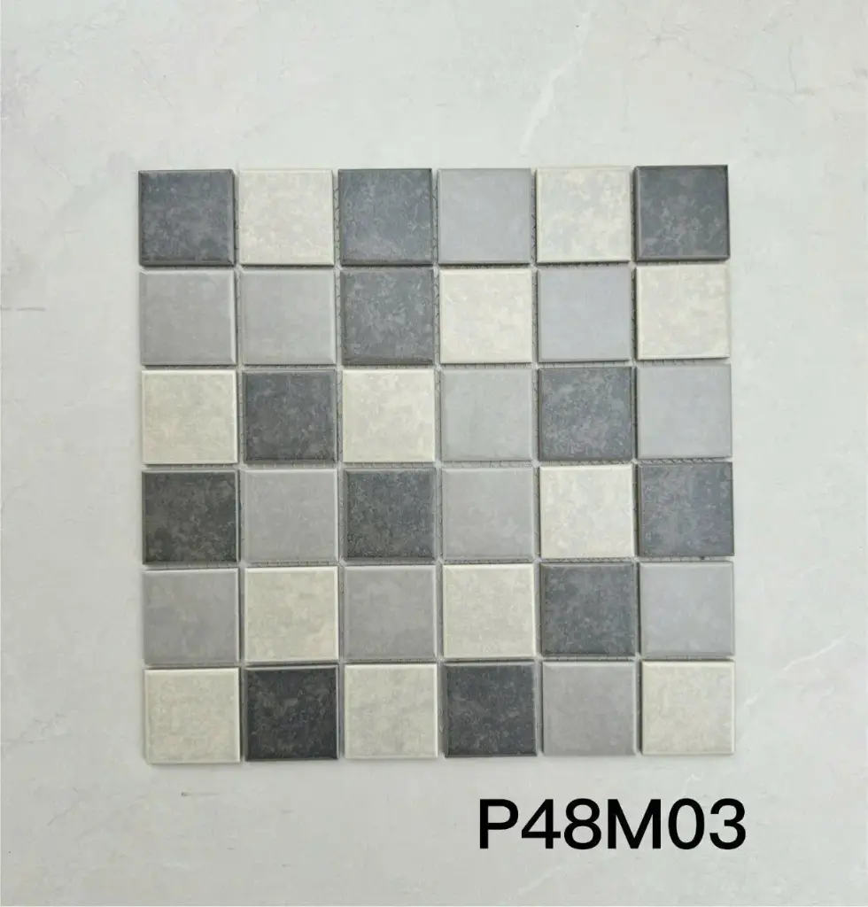 [DSC-P48M03] Gạch mosaic gốm mix mờ nhập khẩu, mã P48M03, KT vỉ 306x306mm, KT viên 48x48mm