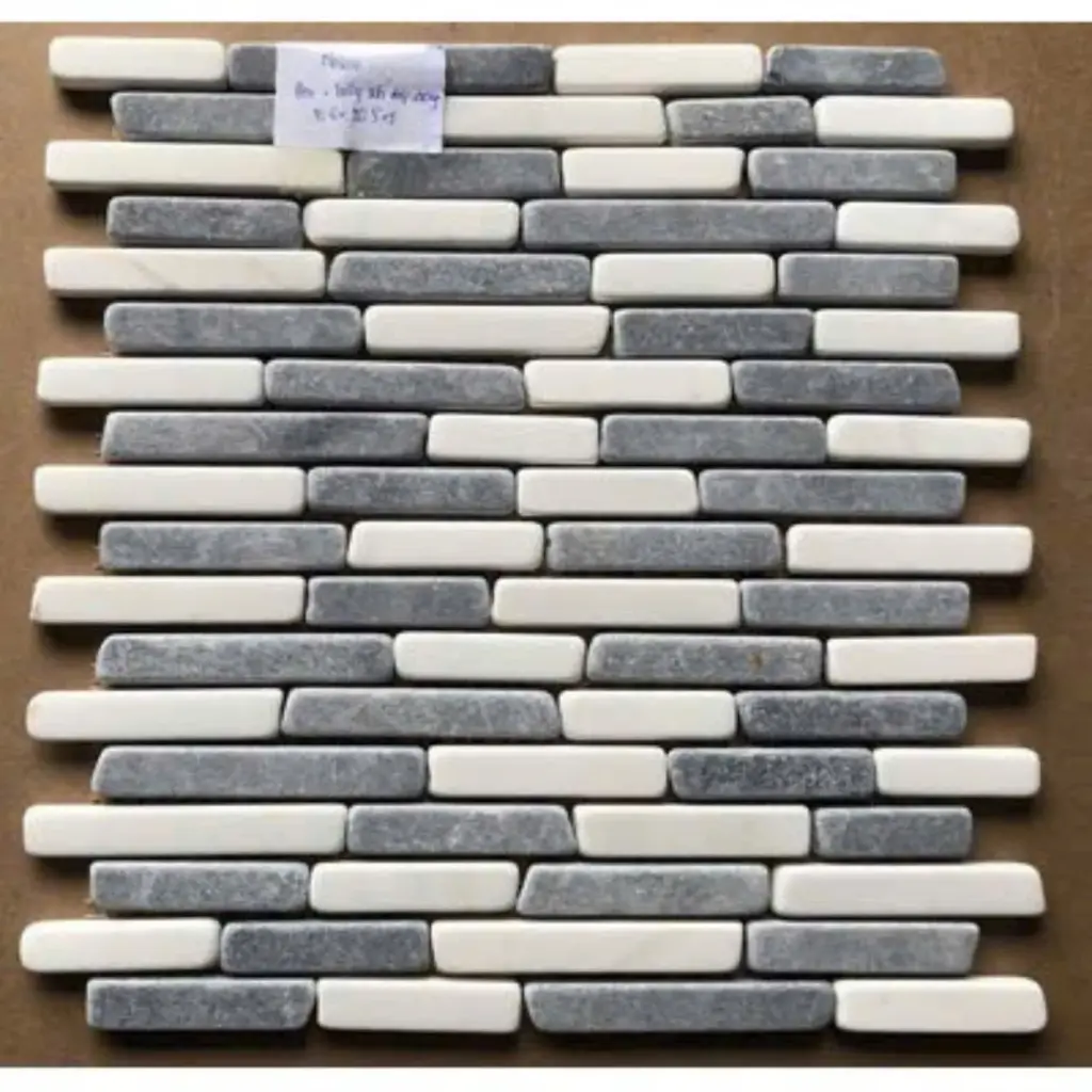 [DSC-LUX-15QRM14] Mosaic đá tự nhiên rung đen NA mix trắng sữa 15mm LUX-15QRM14