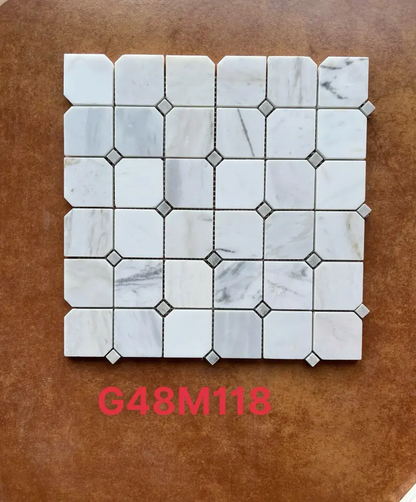[DSC-LUX-G48M118] Mosaic đá tự nhiên trắng sữa chip 48x48 LUX-G48M118