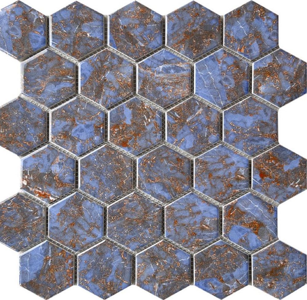 Gạch mosaic gốm lục giác nhập khẩu, mã 59M33, KT viên 51x59mm