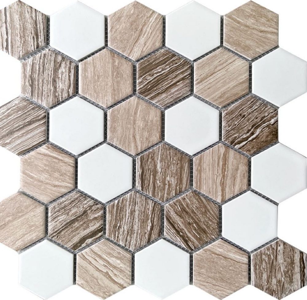 Gạch mosaic gốm lục giác nhập khẩu, mã 59M25, KT viên 51x59mm