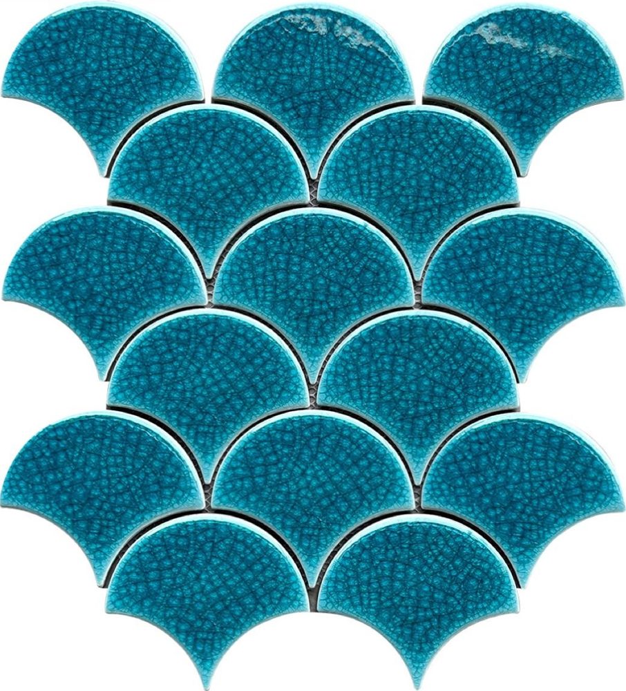 Gạch mosaic gốm vảy cá nhập khẩu, mã 89LW03, KT viên 85x95mm