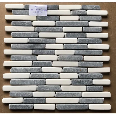 [DSH-15QRM14] Mosaic đá tự nhiên rung đen NA mix trắng sữa 15mm LUX-15QRM14