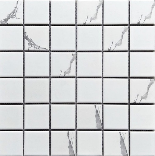 Gạch Mosaic Gốm Màu Trắng Vân Mây MHG P48M01