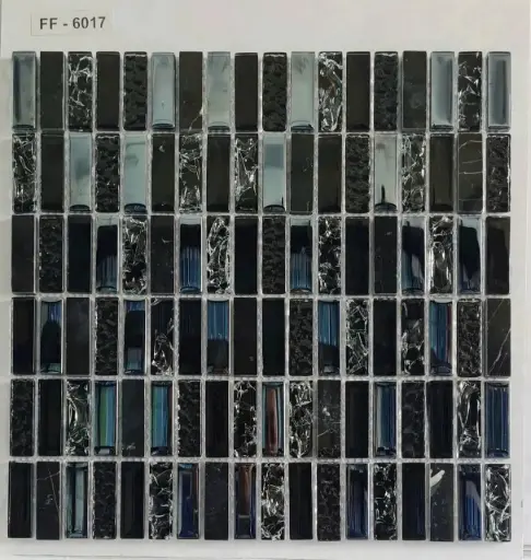 Gạch mosaic thủy tinh đen que nhỏ FF - 6017 vỉ 300x300 mm