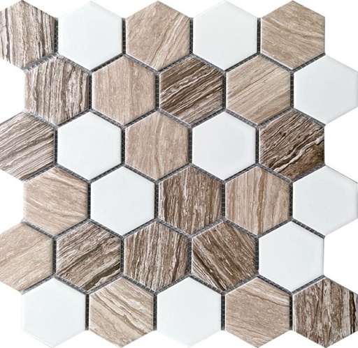 Gạch mosaic gốm lục giác nhập khẩu, mã 59M25, KT viên 51x59mm