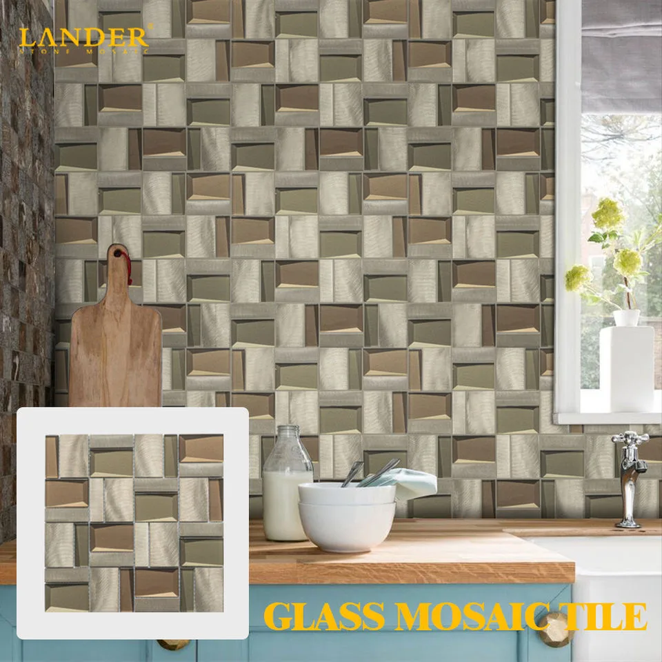 Gạch Kính Pha Lê Đá Mosaic Kiểu Subway Ánh Cầu Vồng Cho Tường Bếp